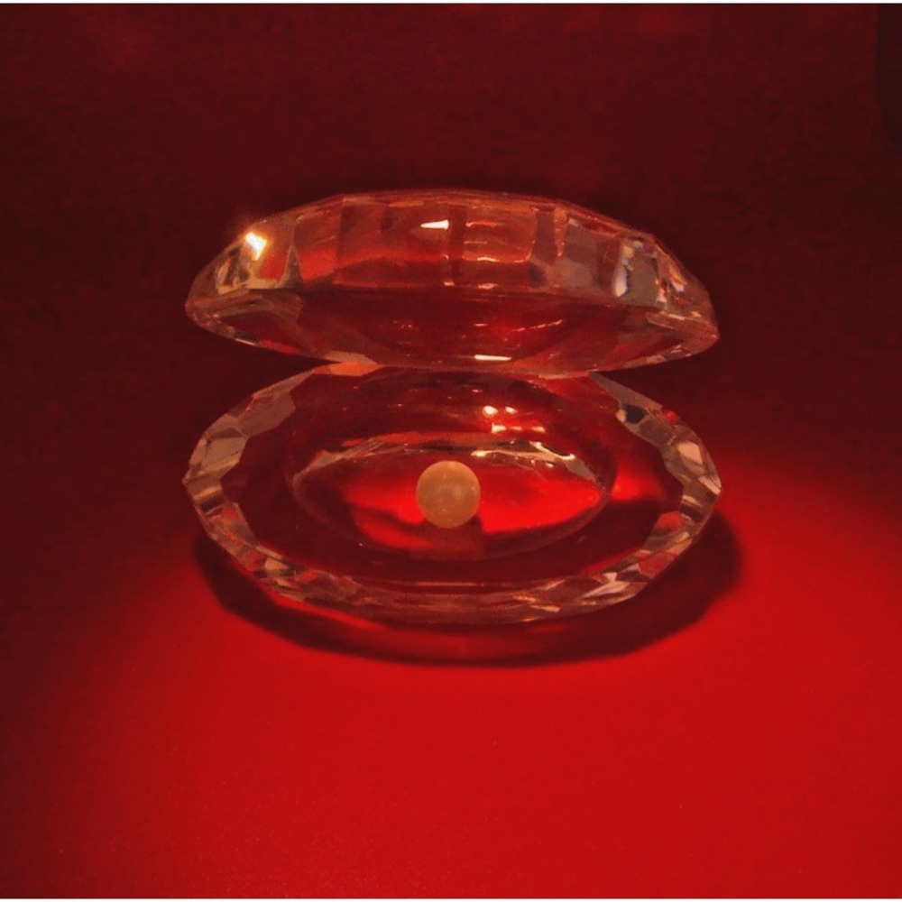 BEAUTIFUL SHANNON CRYSTAL CLAM SHELL WITH DECORATIVE PEARL